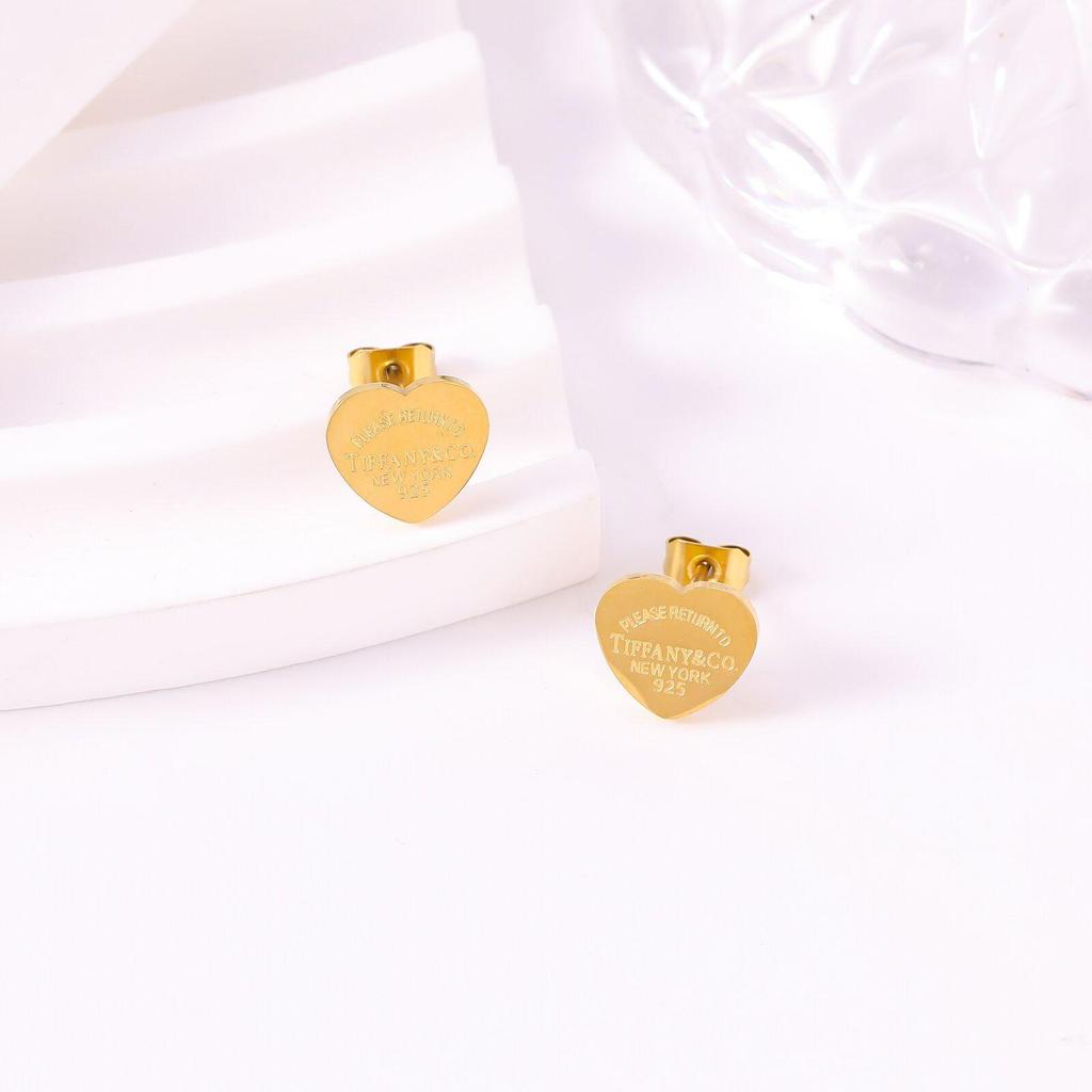 18K Heart-Shaped Stainless Steel Stud Earrings - Luxury Peach Heart Design