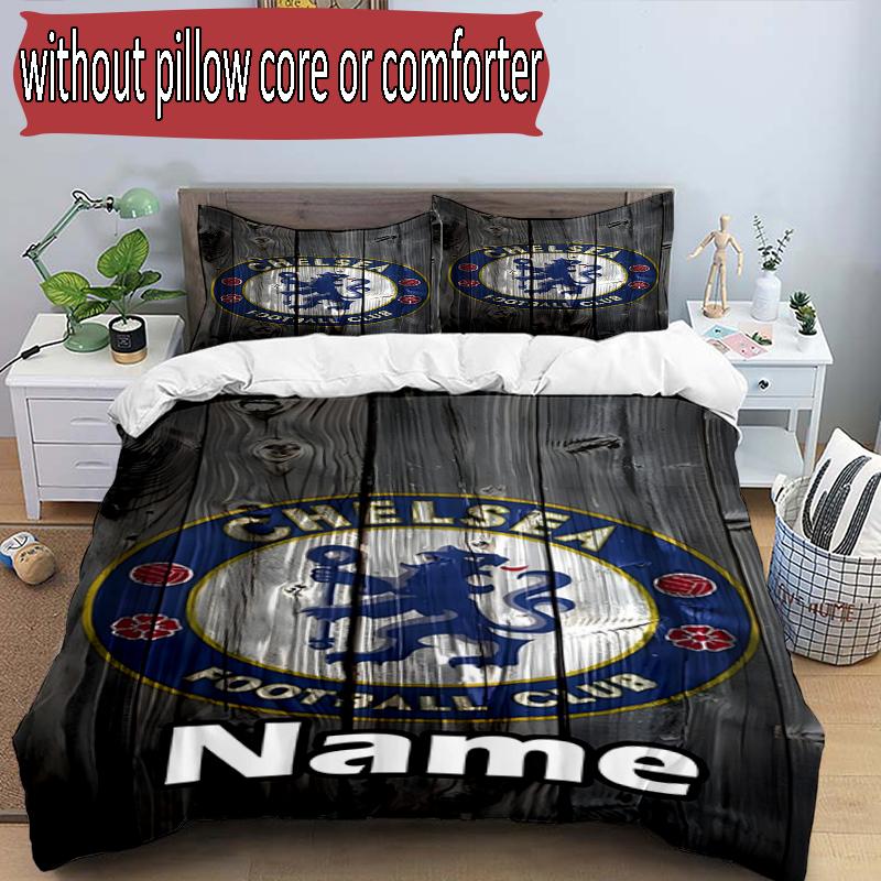 3pcs Duvet Cover Set (1*Duvet Cover + 2*Pillowcase, Without Core), Custom Name Chelsea F.C Pattern Bedding Set, Home Bedroom Decor Gift