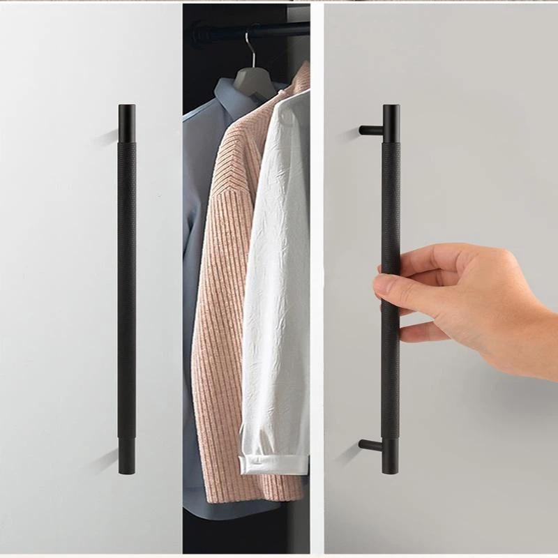 Nordic Wardrobe Handles–Gold Copper & Black Drawer Knobs Extended American-Style Aluminum Alloy Cabinet Pulls Furniture Hardware