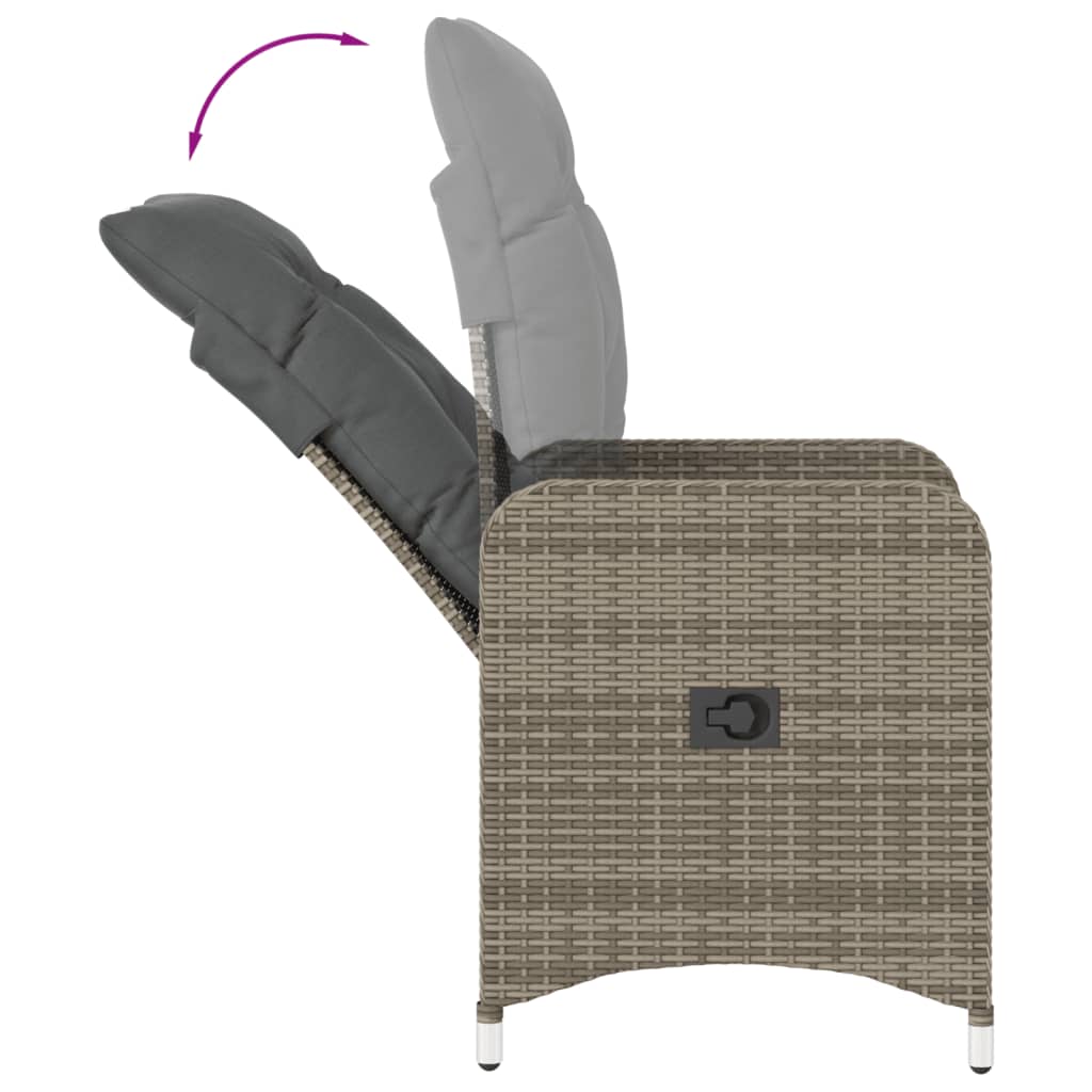 Outdoor Lounge Chairs Set of 2 with Table Grey Poly Rattan
