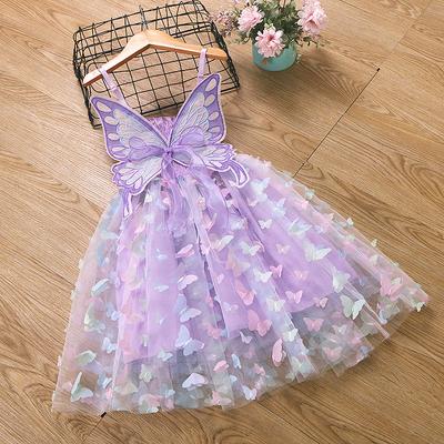 Baumwolle Mittleren und Kleinen Kinder Schmetterling Neckholder Mesh Kleid Mädchen Prinzessin Kleider