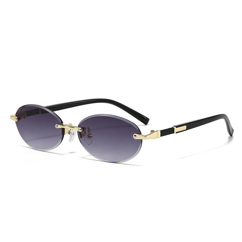 New European American Frameless Cut Edge Oval Sunglasses Hip Hop Fashion Eyewear