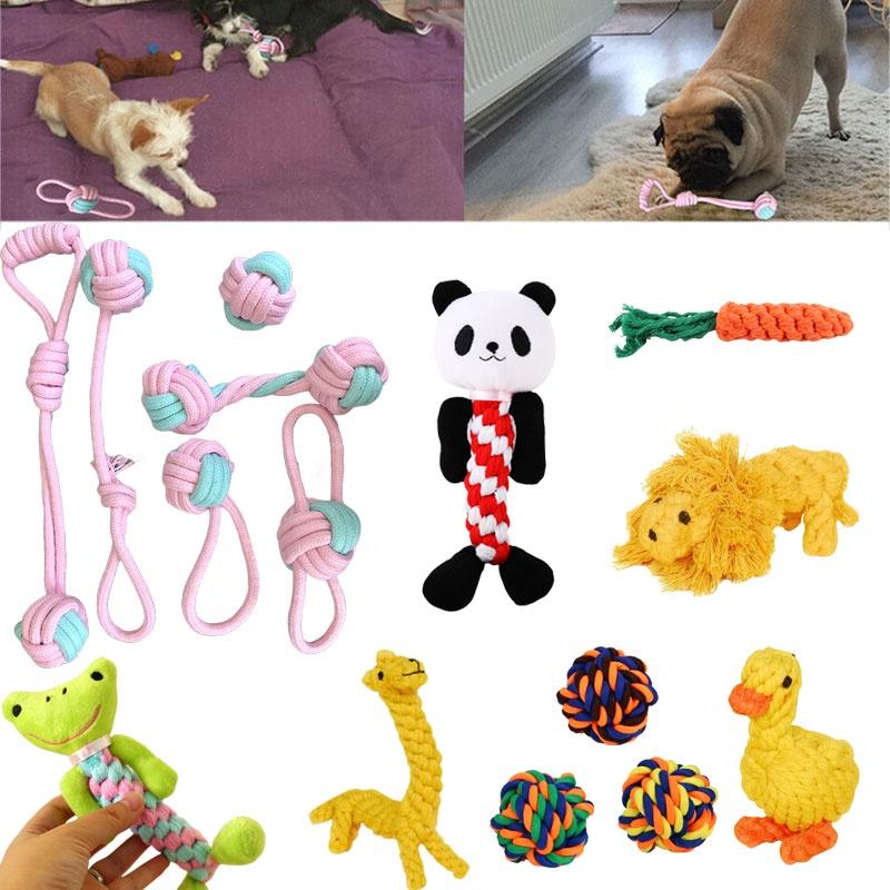 Kit de 6x Brinquedos de Corda para Cães Resistentes e Duráveis Nó de Mastigar Bola Pet Filhote Urso Brinquedo de Algodão Atacado