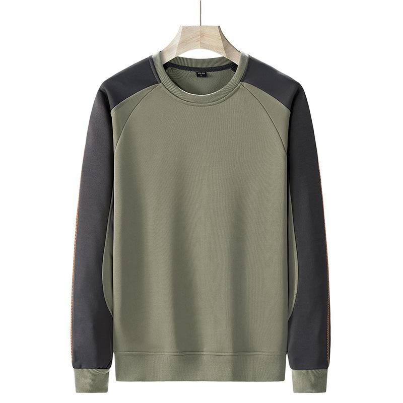 Spring Autumn Men's Fashion Color Block Trendy Hoodless Crew Neck Sweatshirt Long Sleeve Casual Versatile Base Layer Top