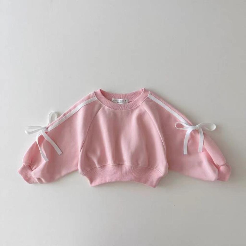 Spring Children Long Sleeve Sports Set Baby Girl Cute Bow Sweatshirt Pant Toddler Versatile Casual Outfits