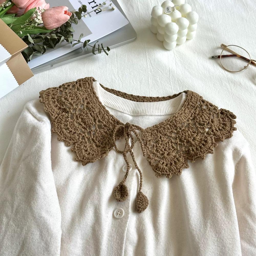 Round Neck Hollow Out Crochet Shawl Sweet Blouse Shoulders Fake Collar Knitted Scarves  Spring