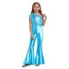 Combinaison Fille Paillettes Brillantes Design Sans Manches Décolleté Bardot Ornement à Franges Pantalon Évasé Taille Haute