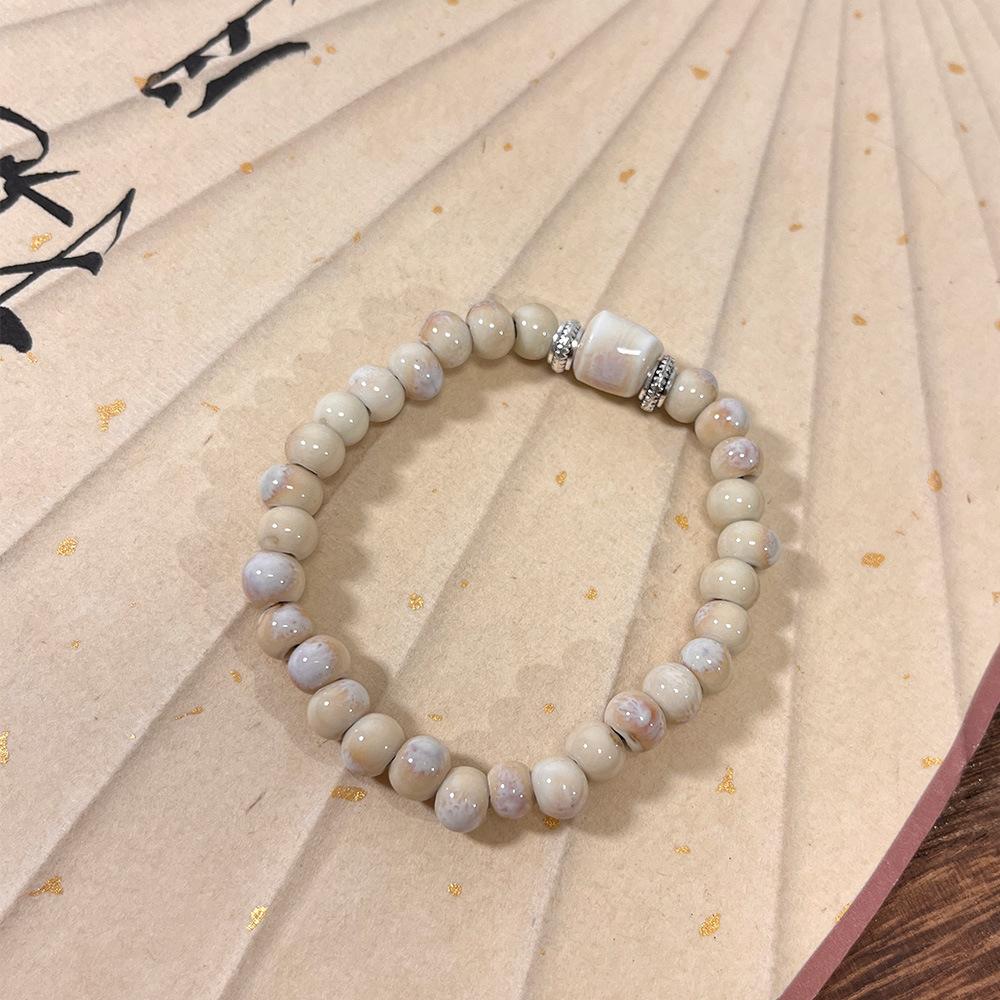 JMXD-Versatile Cream Handmade Ceramic Bracelet Bracelet Women's Niche Design High-end National Tide Antique Beaded Jewelry