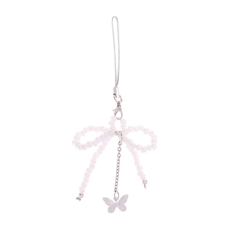 

Милый кулон с жемчугом и бантом, бисерный телефонный брелок для аксессуаров для телефона, шнурок для женщин и девушек, ювелирные изделия, подвесная веревка белый