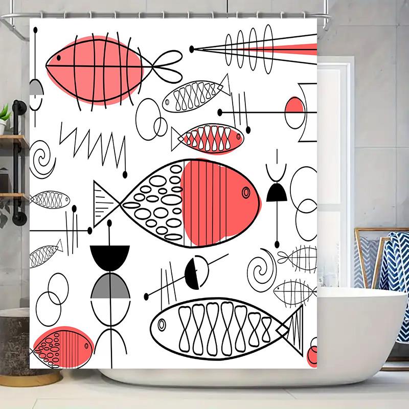 

Stylish Red Black Fish Print Shower Curtain For Bathroom Decor Modern Minimalist Design W60H190(CM)-1 Pcs
