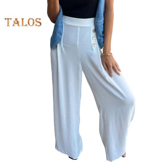 Women's Wide-Leg Pants High Waist Button Decorated Pants Casual Loose Fit Trousers for Daily Wear Travel Office