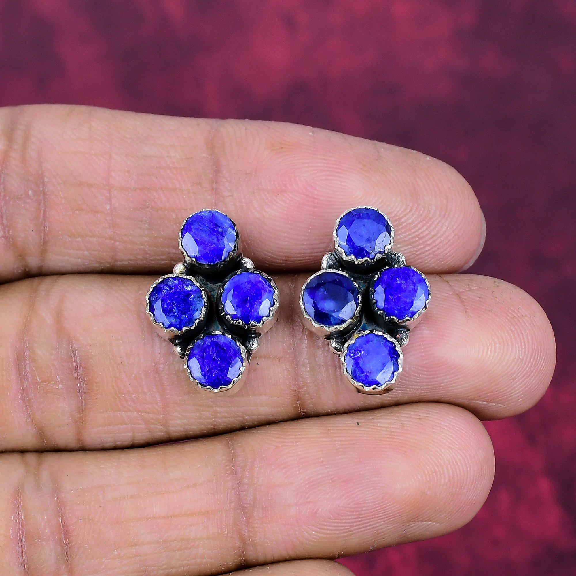 

Серьги с искусственным синим сапфиром, Серьги с драгоценными камнями ручной работы, Серьги из стерлингового серебра 925 пробы, Антикварные украшения, Для подарка на помолвку 0.78 Inches