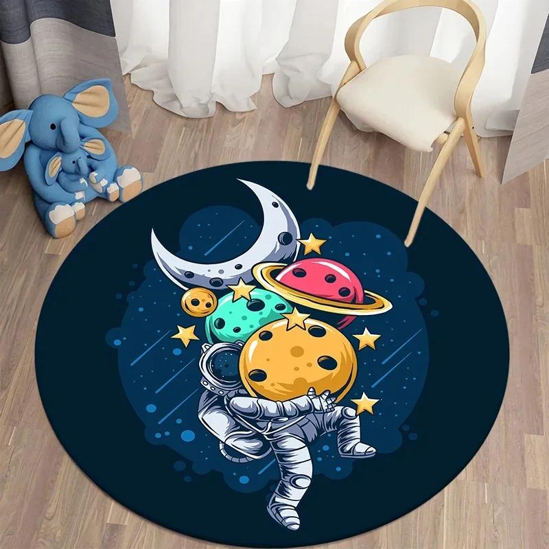 Niedlicher Astronaut Runder Teppich Cartoon Bereichsteppiche für Büro Wohnzimmer Weicher Badezimmerteppich Schlafzimmer Fußmatte Rutschfeste Innenbodenmatte