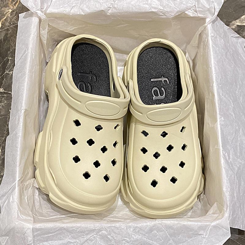 5154 solid color slippers women's 2025 new summer wear versatile thick-soled soft-soled heightening hole shoes women's slippers