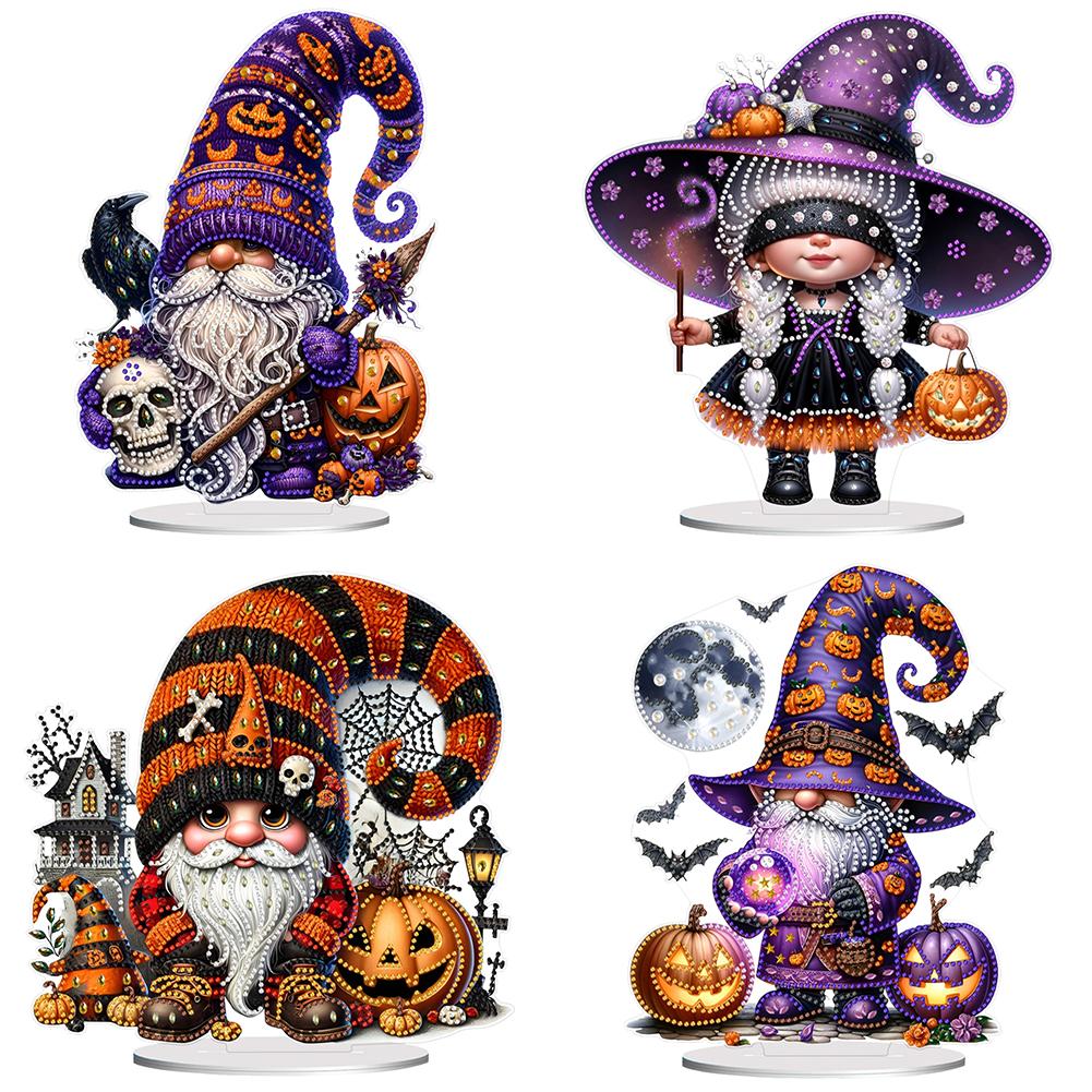 Acrylic Halloween Gnome Table Top Diamond Painting Ornament Kits 5D DIY Diamond Art Tabletop Decorations for Home Office Decor
