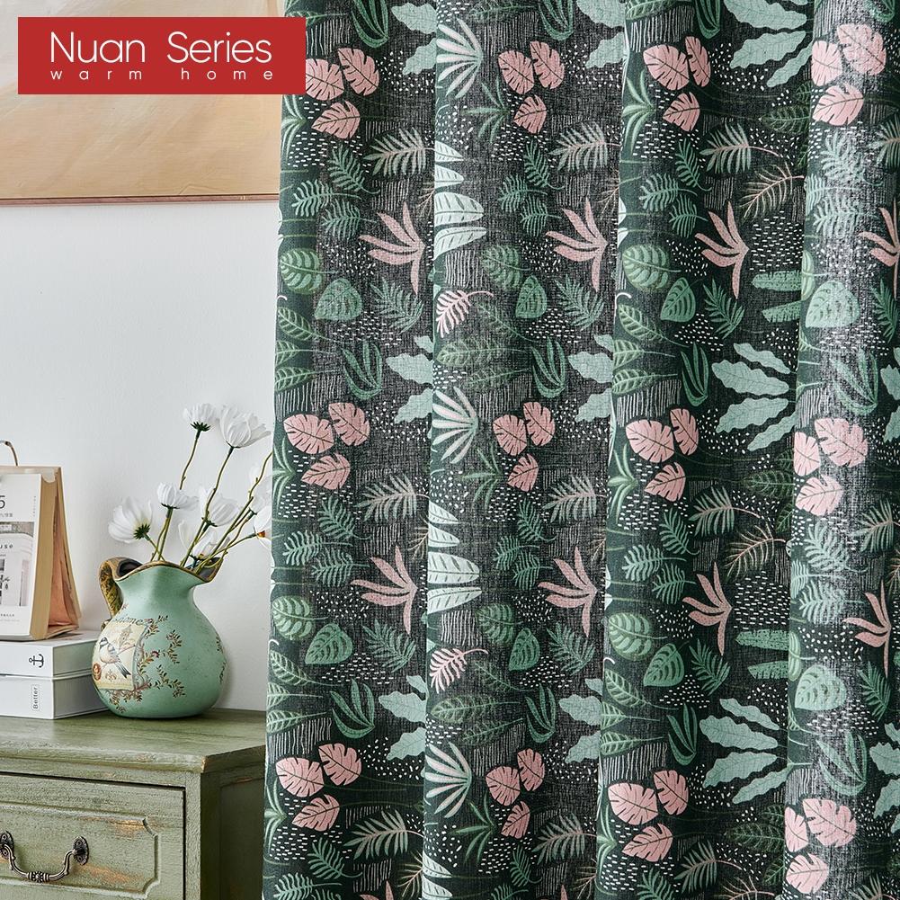 1PC Nuan Series Semi Blackout Curtain with Green Water Grass Pattern and Flowing Edge Curtain for Small Window Kitchen Bedroom Living Room Home Decor