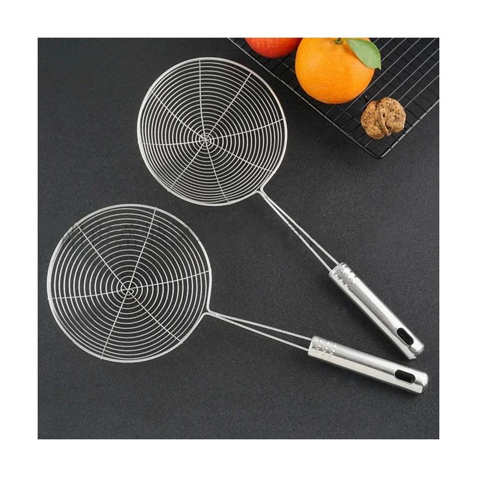1 Pcs Stainless Steel Colander Handhold Frying Skimmer Handle Oil Drainer Anti-slip Filter Multifunctional Kitchen Accessories