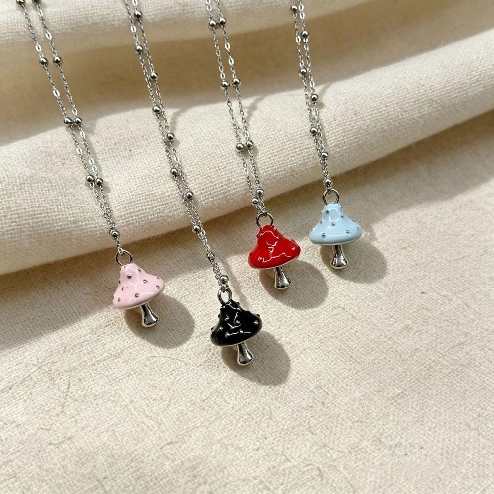 Colorful Mushroom Pendant Necklace Enamel Mushroom Fashion Necklace Sweet Women's Necklace Women