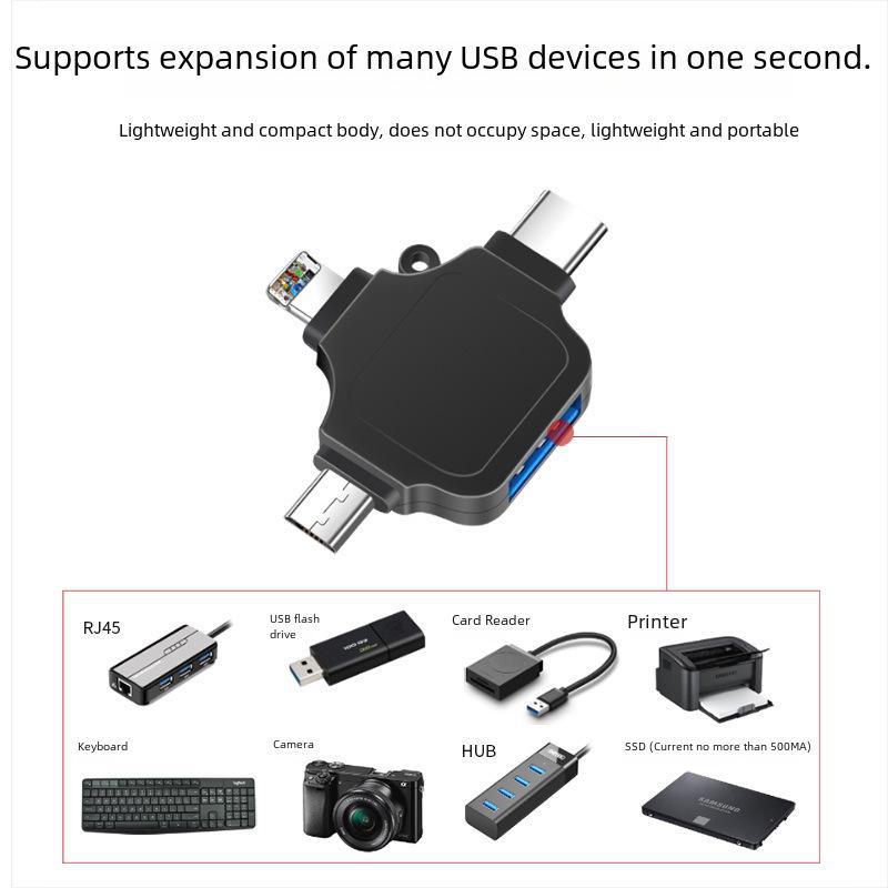 3-in-1 Multi-Function OTG Adapter: USB 3.0, Type-C, and Apple-Compatible for Android Phones