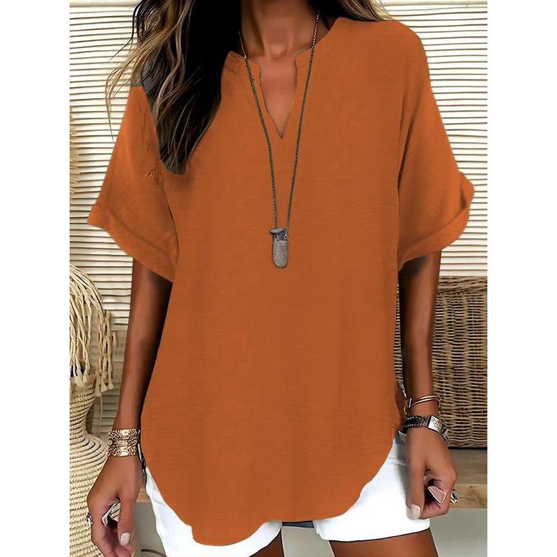 Summer Loose and Fashionable Pure Color V-neck Casual Women's T-shirts
