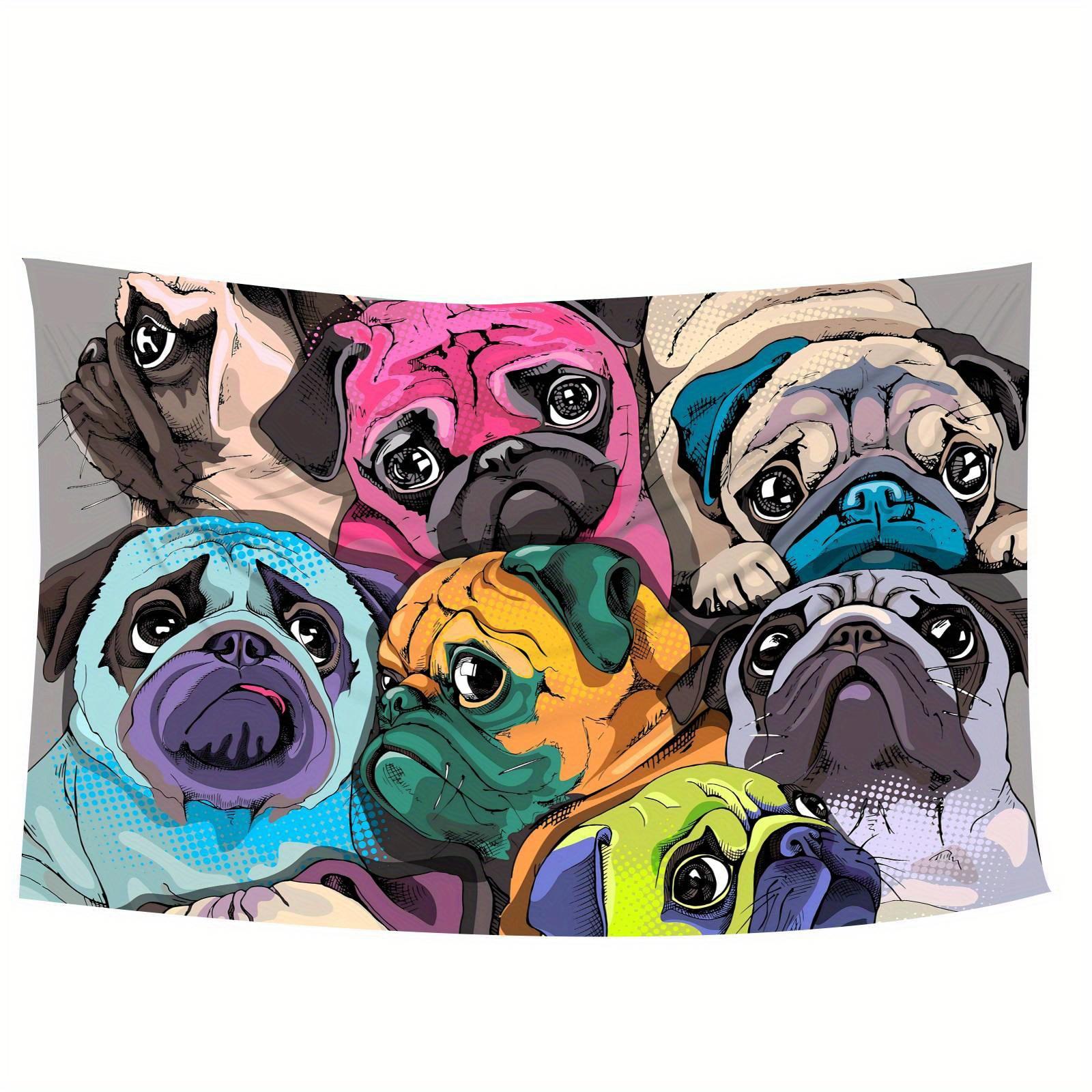 

VIKAMA Cartoon Pug Family Tapestry Cute PetThemed Decorative Backdrop For Bedroom Headboards Room Decoration 74x94cm(29x37in)