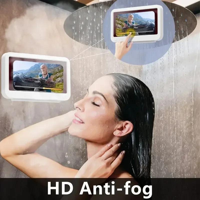 360°Rotatable Shower Phone Mount, Anti-Fog, Wall Mountable, Adjustable, Waterproof, Touchable Shower Phone Holder Shell Mount, C