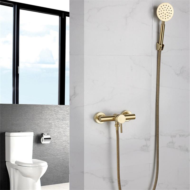 Tuqiu Brushed Gold Bathroom Shower Faucet Set Wall Mounted Shower Faucet, Bathroom Cold and Hot Bath and Shower Mixer Taps Brass