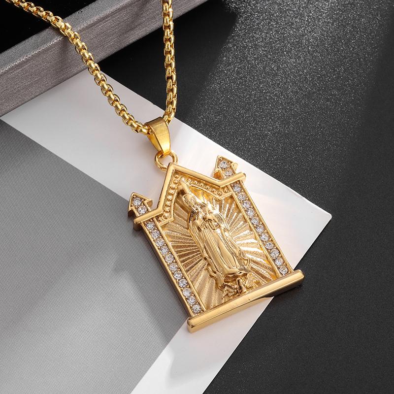 Klassischer katholischer Silberfarbener Anhänger aus Metall mit Jungfrau Maria-Medaille, religiöser Stil, Gebetsamulett-Schmuck