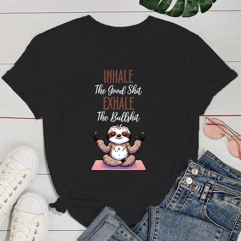 Casual Tops Summer Tshirt Womens Yoga Sloth Letter Printed Aesthetic Clothes Short sleeved Harajuku streetwear Casual Tops Tees M