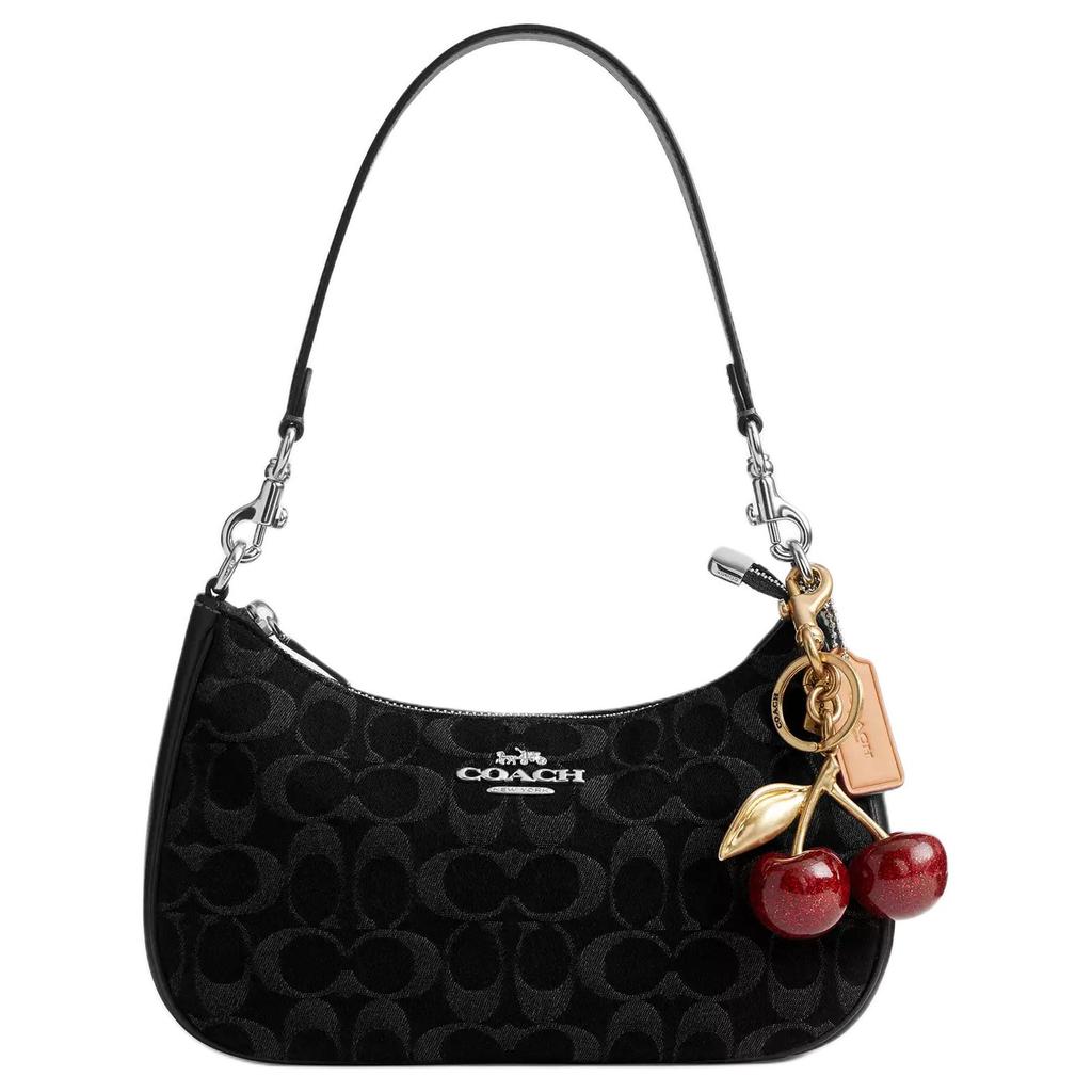 Coach Teri 24 Removable Shoulder Strap Denim And Leather Medium Shoulder Bag Women Shoulder Bag Black CDE43-SVBK
