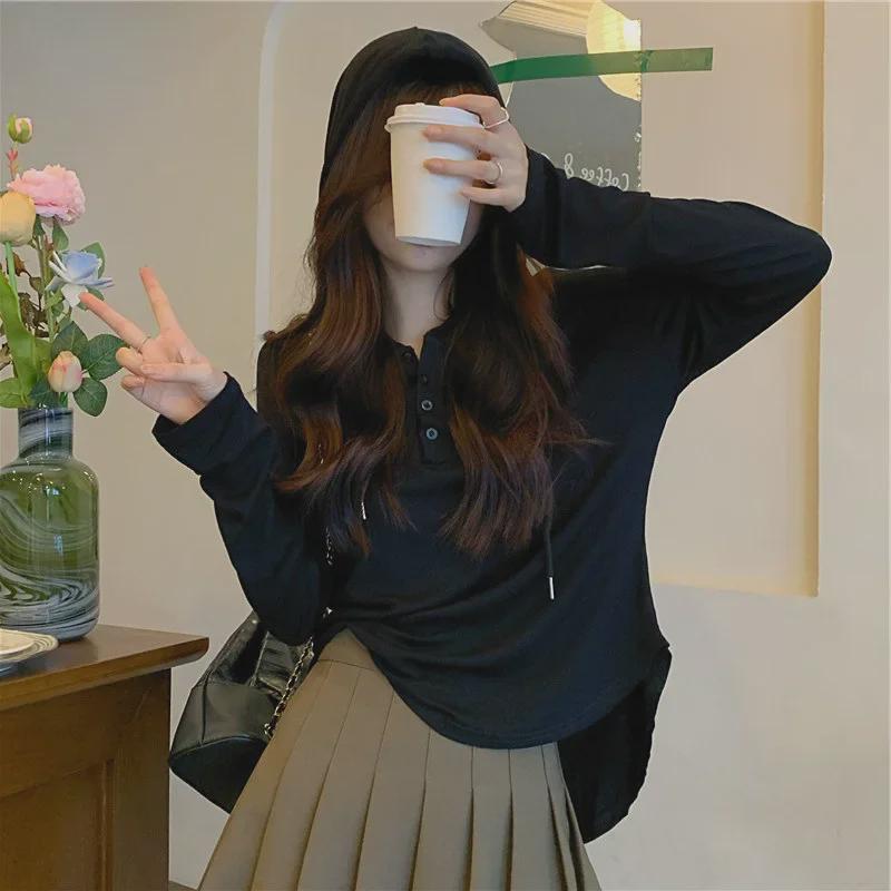 Dámské trendy tričko s dlouhým rukávem v jednobarevné variantě - Korejský styl pro jaro a podzim