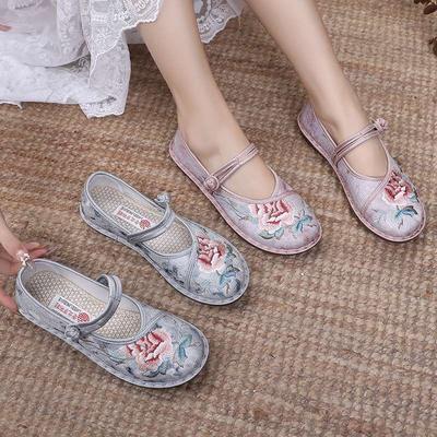 Spring and Autumn Ethnic Style Embroidered Shoes Chinese Style Single Shoes Ancient Costume Fairy Hanfu Shoes Mother Shoes Old North Cloth Shoes W