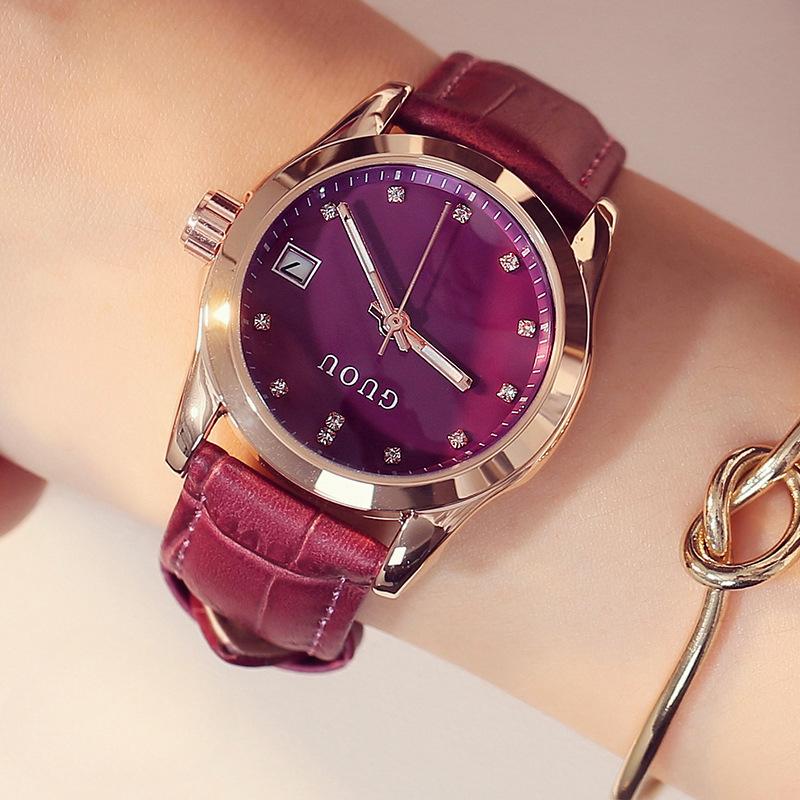 Relógio Simples com Calendário, Ponteiro Luminoso, Cinto, Mesmo Estilo Temperamento Elegante Relógio Feminino para Mulheres