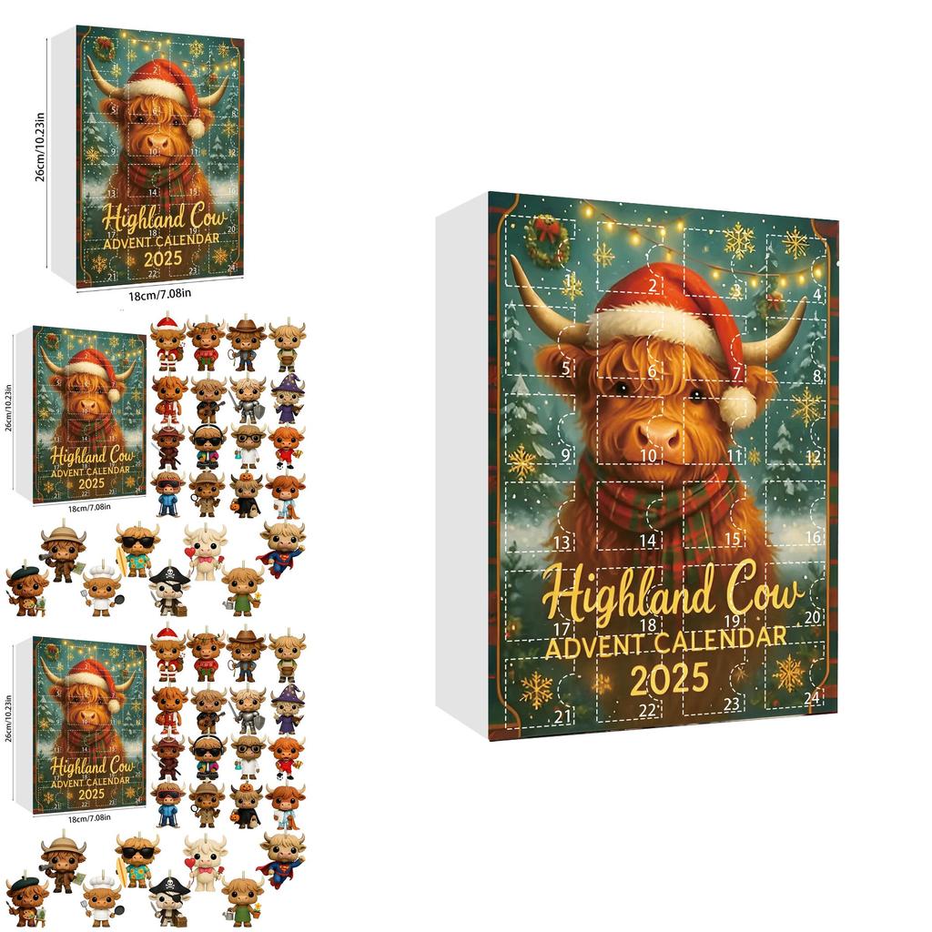 Christmas Calendar Blind Box Highland Cow Acrylic Ornaments For Holiday Decor And Gift Giving