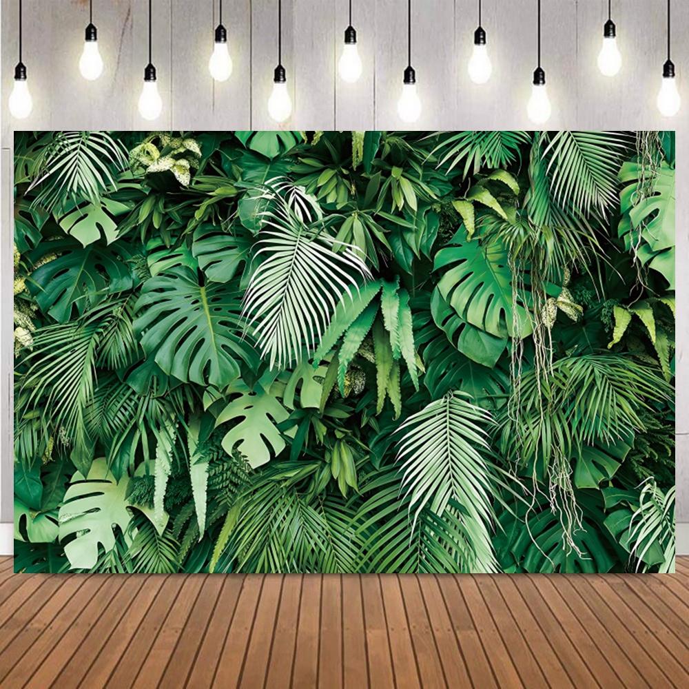 Tropical Jungle Safari Green Leaves Backdrop Baby Shower Happy Birthday Party Decor Wedding Photography Background Photo Props