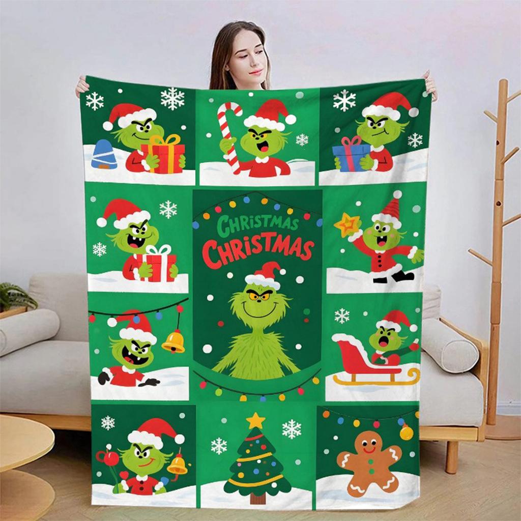 Flannel Blanket Digital Print For Midday Rest Blanket, Christmas Cartoon Air-conditioned Blanket.