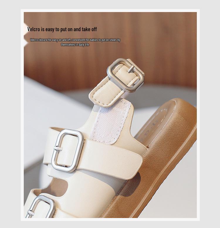 Kids' Korean Style Leather Sandals 2026 - New Fashion Open-Toe Beach Shoes for Girls & Boys with Soft Non-Slip Soles.