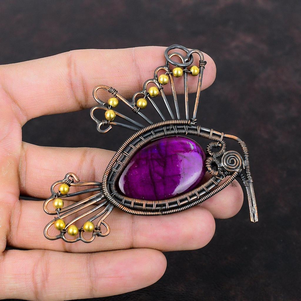 Purple Fire Labradorite Pendant Copper Wire Wrapped Gemstone Pendant Bird Jewelry Latest Design Pendant Handmade Copper Jewelry Gift For Mom