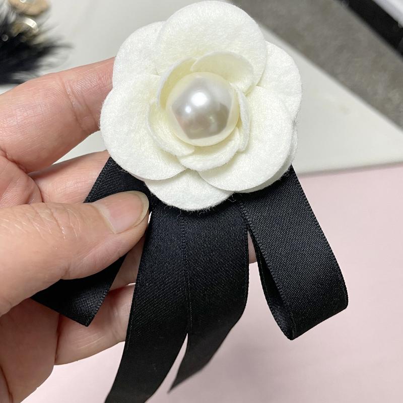 New Black Bowtie Ribbon Bow Brooch Fabric Camellia Flower Brooch Pins Vintage Wedding Party Brooches For Women Accessories