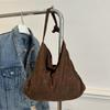 Corduroy Strawberry Print Tote Bag With Magnetic Closure For Daily Use