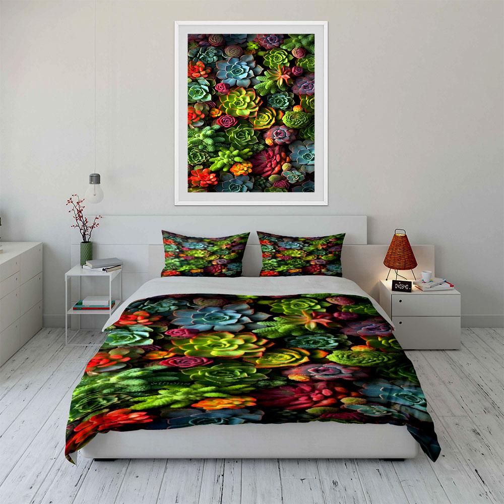 Colorful Succulent Set for Decoration Bedding Set with 1 Duvet Cover 2 Pillowcases Single Double King Queen Gift