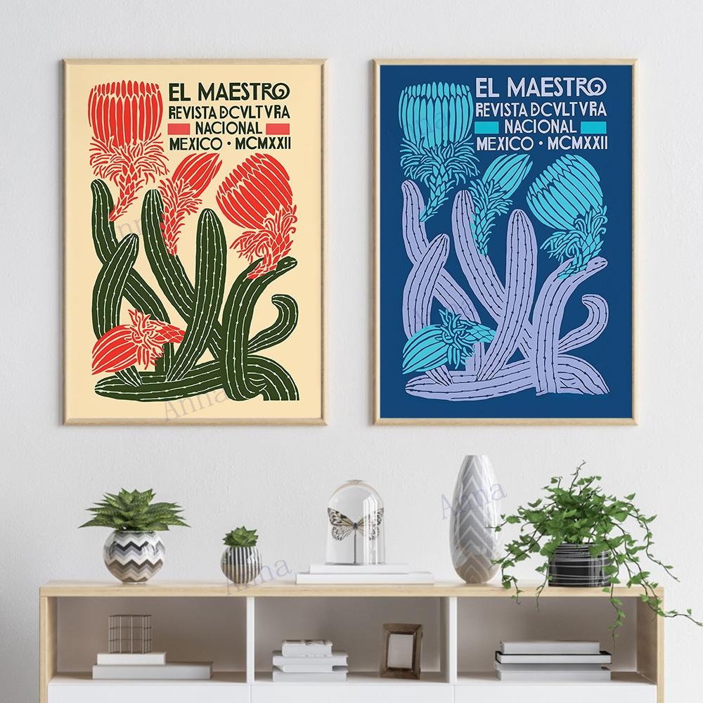 Mexická výstava Umělecké plakáty a tisky Květinové Vintage nástěnné umělecké dekorace Latinskoamerická Artesanía Obraz na plátno do obývacího pokoje