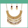 Necklace Tassel Fashion Eardrop Set With Layered Chain And Details Gemstone