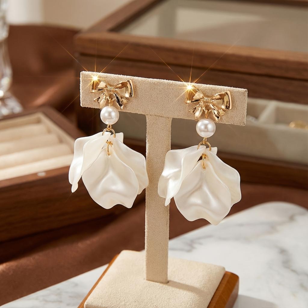 1Pair of Elegant White Lady Flower Earrings, Stylish and Versatile Design, Bow Earrings