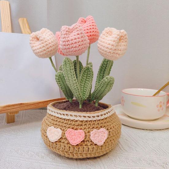 1 sada Simulace zářivých barev Květinová kreativní háčkovaná sada pro tulipány v květináči s háčkováním