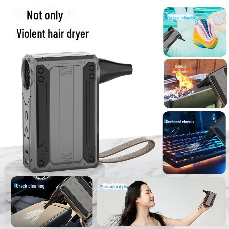 W10 Multifunctional High-Speed Turbo Fan with LED Light & Power Bank - 130,000 Speed Dust Removal Hair Dryer