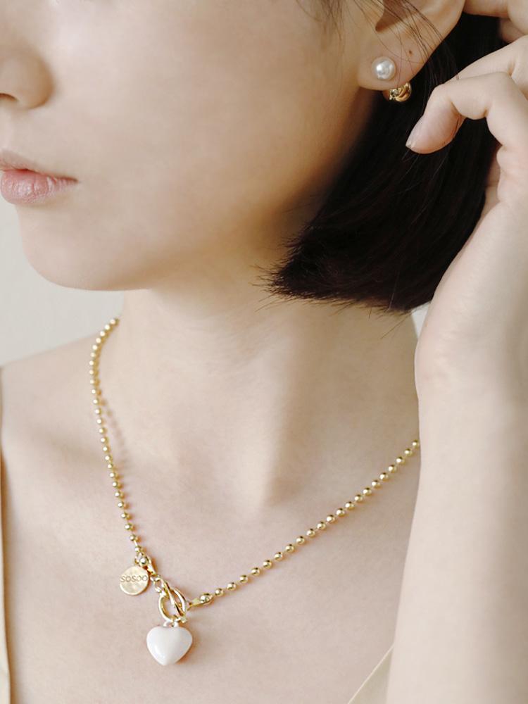 Sosoo Ball Chain Toggle Heart Necklace