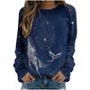 Autumn Round Neck Blue Women's T-shirt Loose Fitting Pullover Long Sleeved Whale 3D Printed Sweatshirt