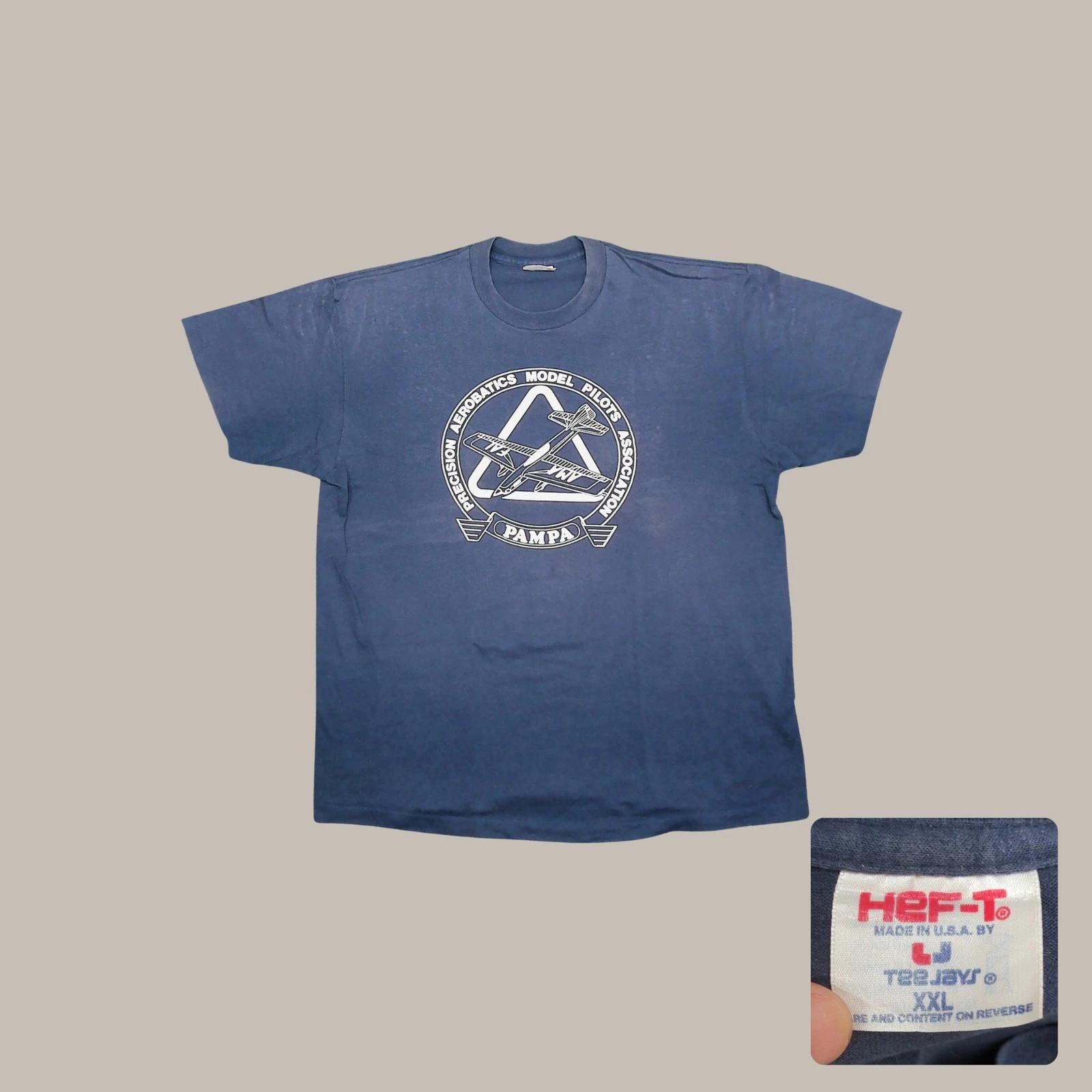 

Vintage Tee Jays PAMPA Airplane Sun Faded Ombre Graphic T Shirt Navy XXL S
