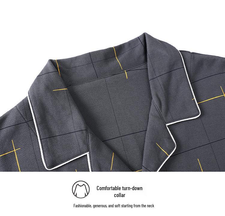 Men's Plus Size Cotton Pajama Set - Long-Sleeved, Ideal for Middle-Aged & Elderly, Spring to Winter Wear